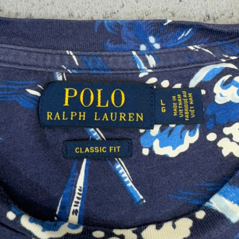 Polo Ralph Lauren Shirt Mens Large Blue Marlin Deep Sea Fishing Pocket Tee Pony